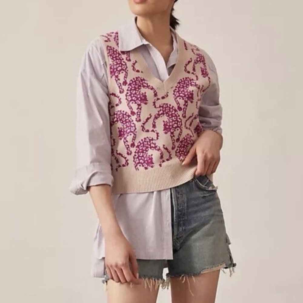 Anthropologie Maeve Vera Cheetah Jacquard Sweater Vest